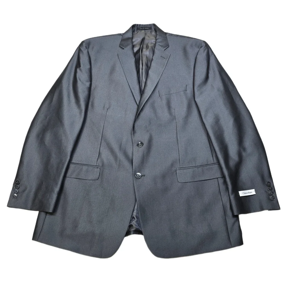 Calvin Klein Suit Jacket‎ Blazer Mens 46L 46 Gunmetal Gray Mini Herringbone NEW